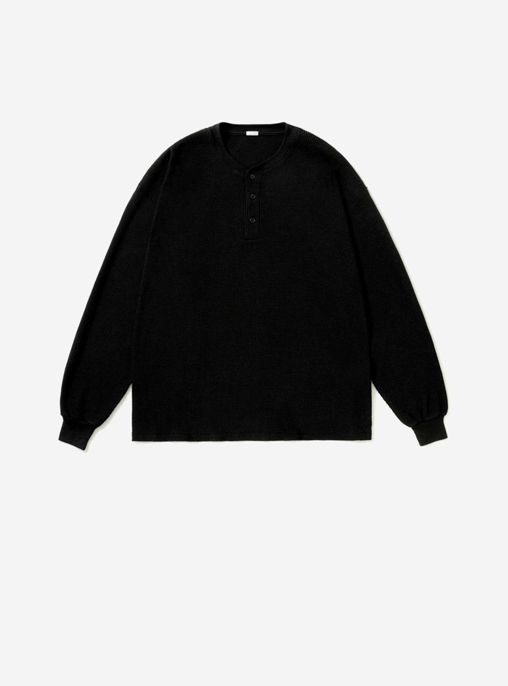 A.Presse Cashmere Blend Wafflel Henley Neck Shirt - Black