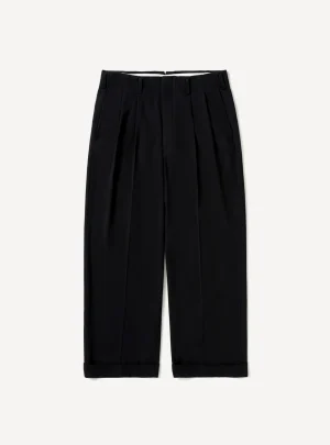A.Presse Wool Wide Tapered Trouser - Navy - Front Side