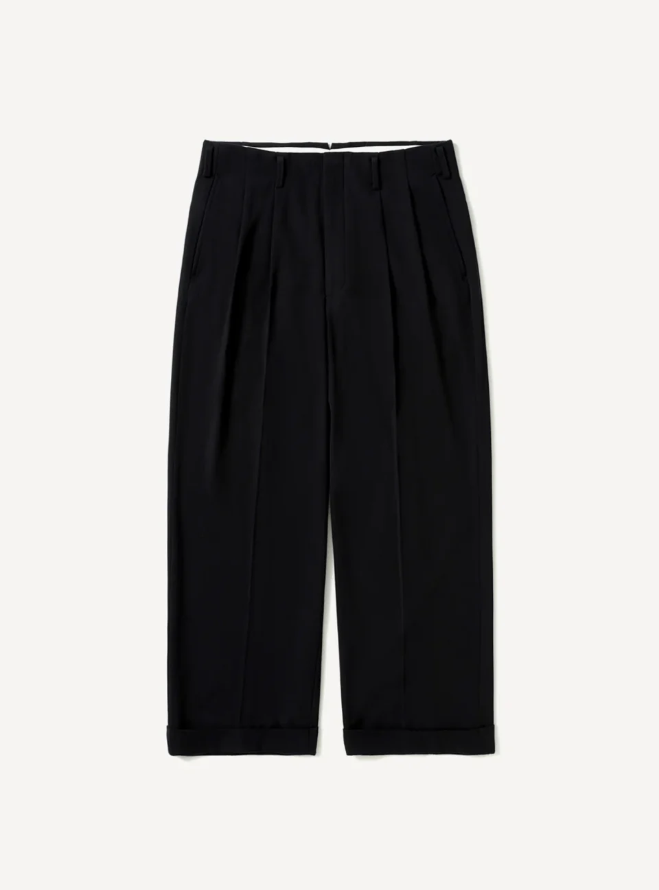 A.Presse Wool Wide Tapered Trouser - Navy - Front Side