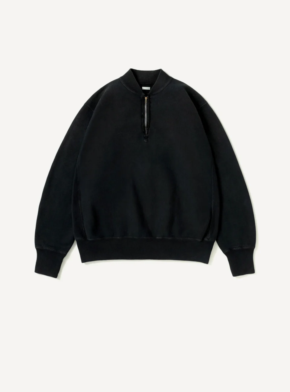 A.Presse Vintage Half Zip Rib Collar Sweatshirt - Black - Front Side