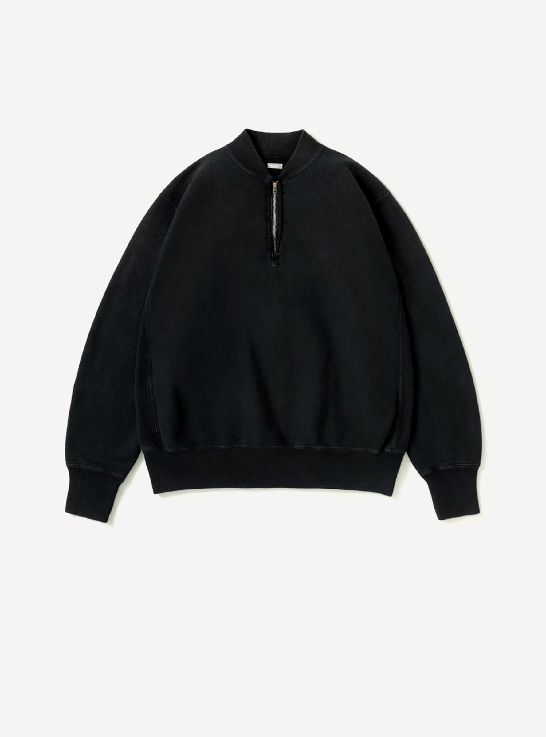 A.Presse Vintage Half Zip Rib Collar Sweatshirt - Black - Front Side