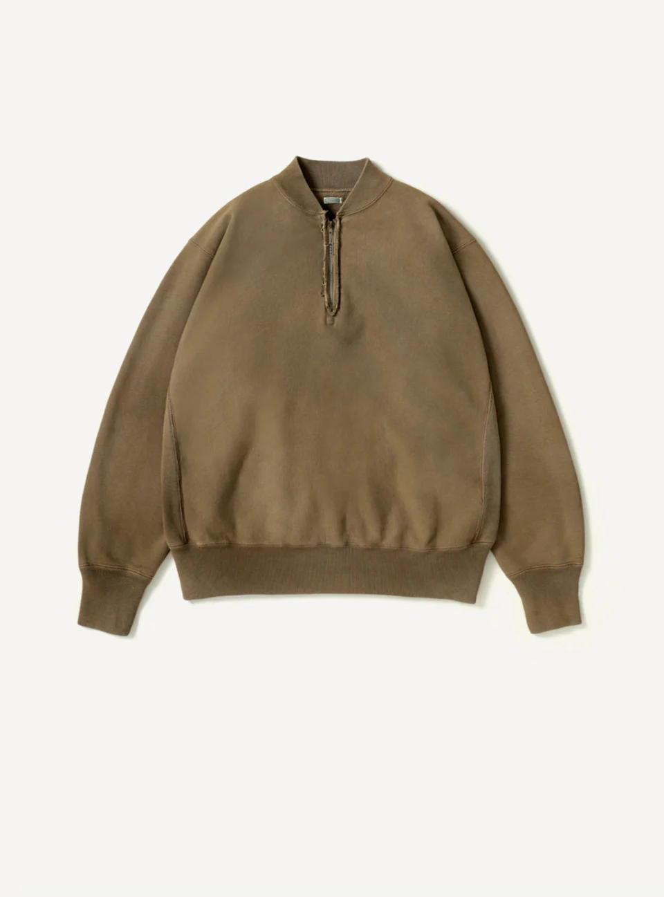 A.Presse Vintage Half Zip Rib Collar Sweatshirt - Mocha - Front Side